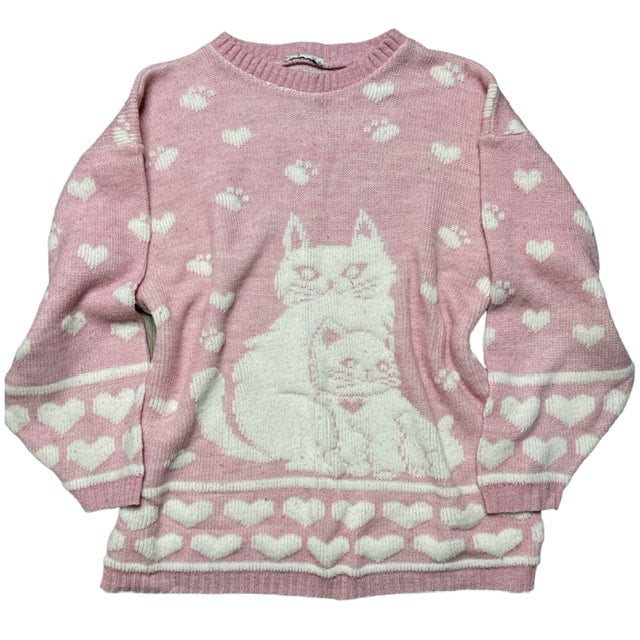 Vintage Pink White Cat Sweater